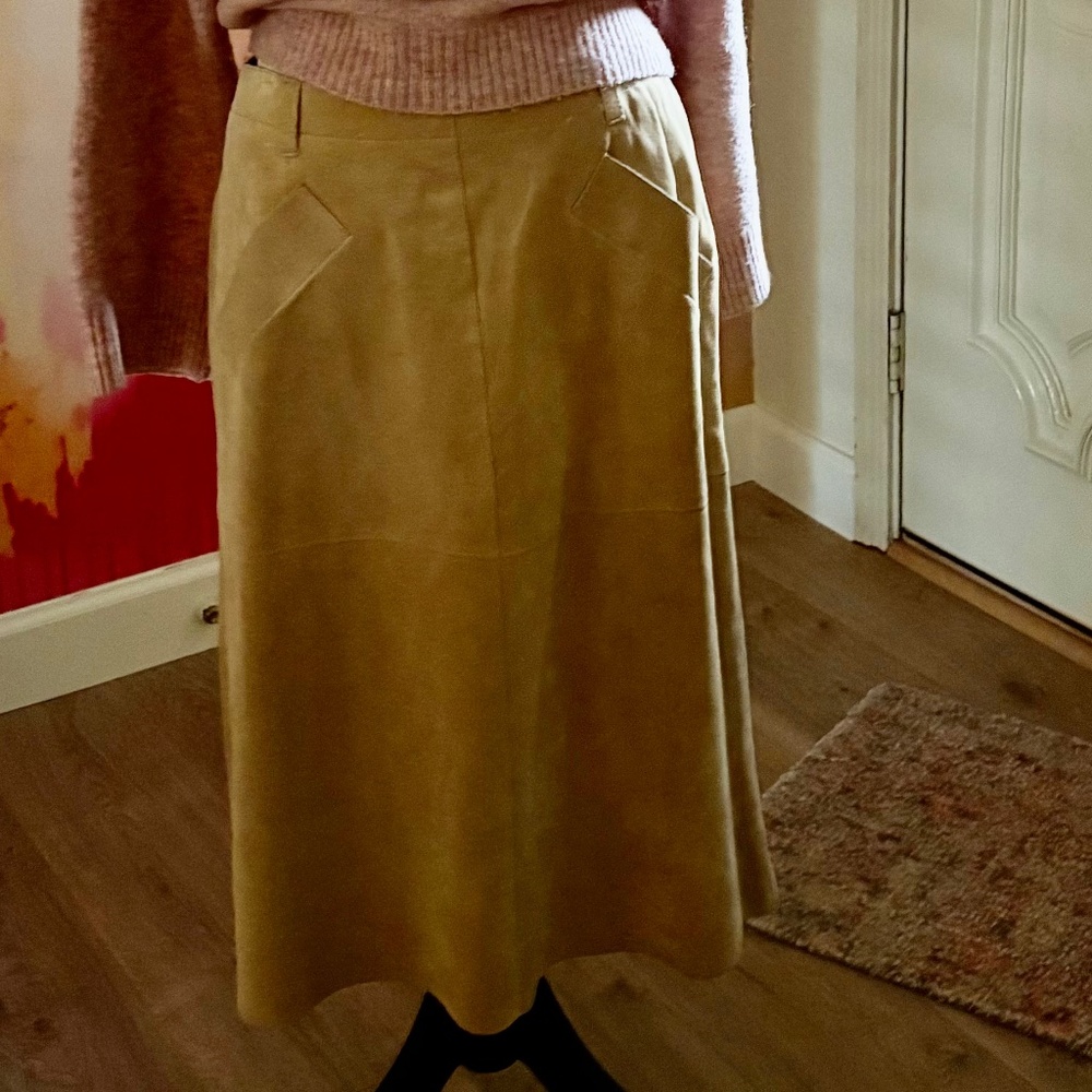 Tan Suede A Line Midi Skirt Size 8